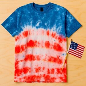 Gildan Blue and Red Tie-Dye Short Sleeve Tee